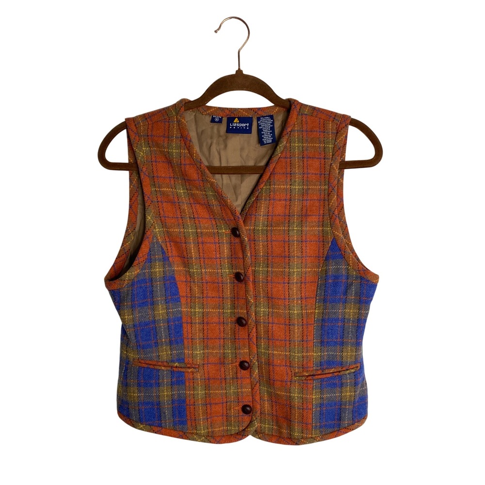 Liz Sport Petite Vtg 90s Wool Plaid Vest Dark Academia Whimsigoth Fall Heritage